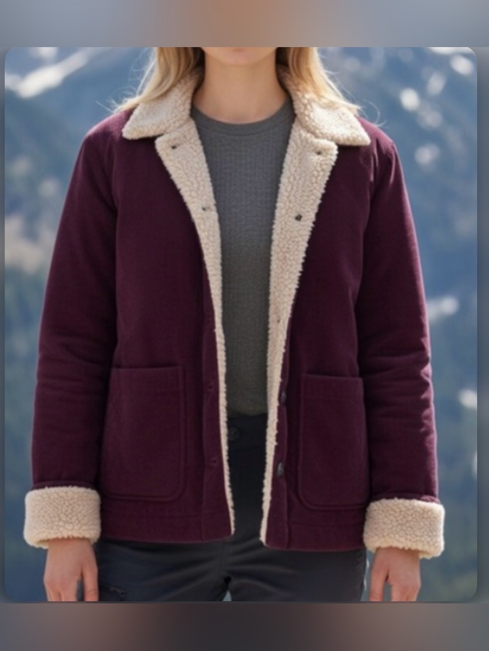 Boston Traders Burgundy Corduroy Tan Sherpa Trucker Barn Shacket Jacket NEW